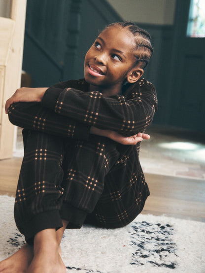 Black/Neutral Check Cosy Fleece Pyjamas Set (3-16yrs) - image 3