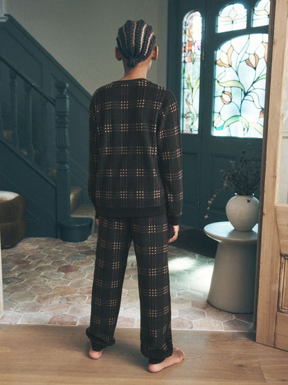 Black/Neutral Check Cosy Fleece Pyjamas Set (3-16yrs) - image 4