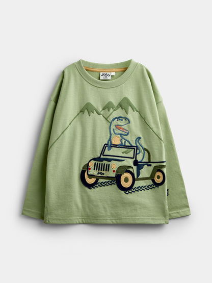 Dsiney Kidz - Jojo Maman Bébé Khaki Green Dino Appliqué Top image 2