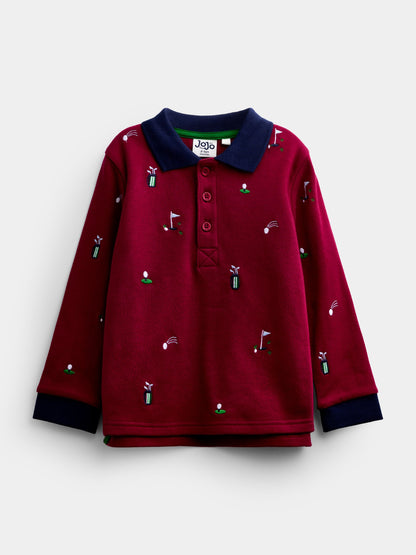 Dsiney Kidz - JoJo Maman Bébé Red Golf Embroidered Polo Shirt image 1
