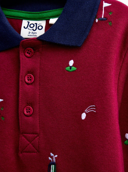 Dsiney Kidz - JoJo Maman Bébé Red Golf Embroidered Polo Shirt image 3