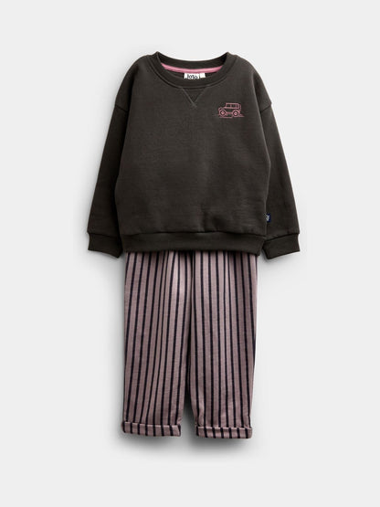 Dsiney Kidz - Jojo Maman Bébé Grey Marl Jeep 2-Piece Sweatshirt & Stripe Jogger Set image 3