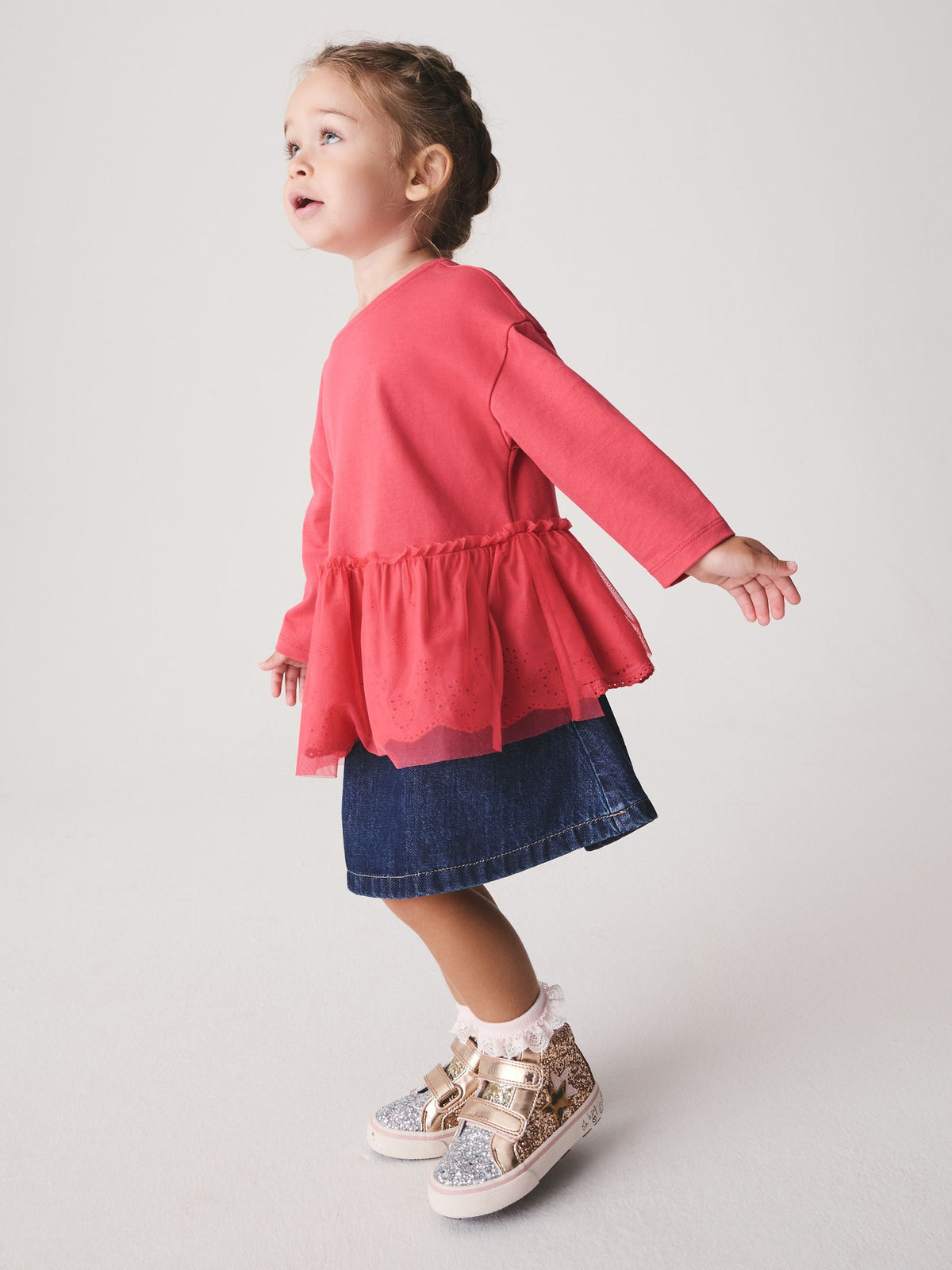 Pink Long Sleeve Mesh Hem Top (3mths-7yrs) - image 1