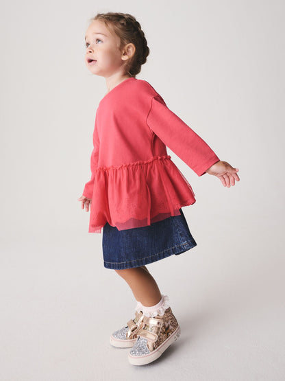 Pink Long Sleeve Mesh Hem Top (3mths-7yrs) - image 1