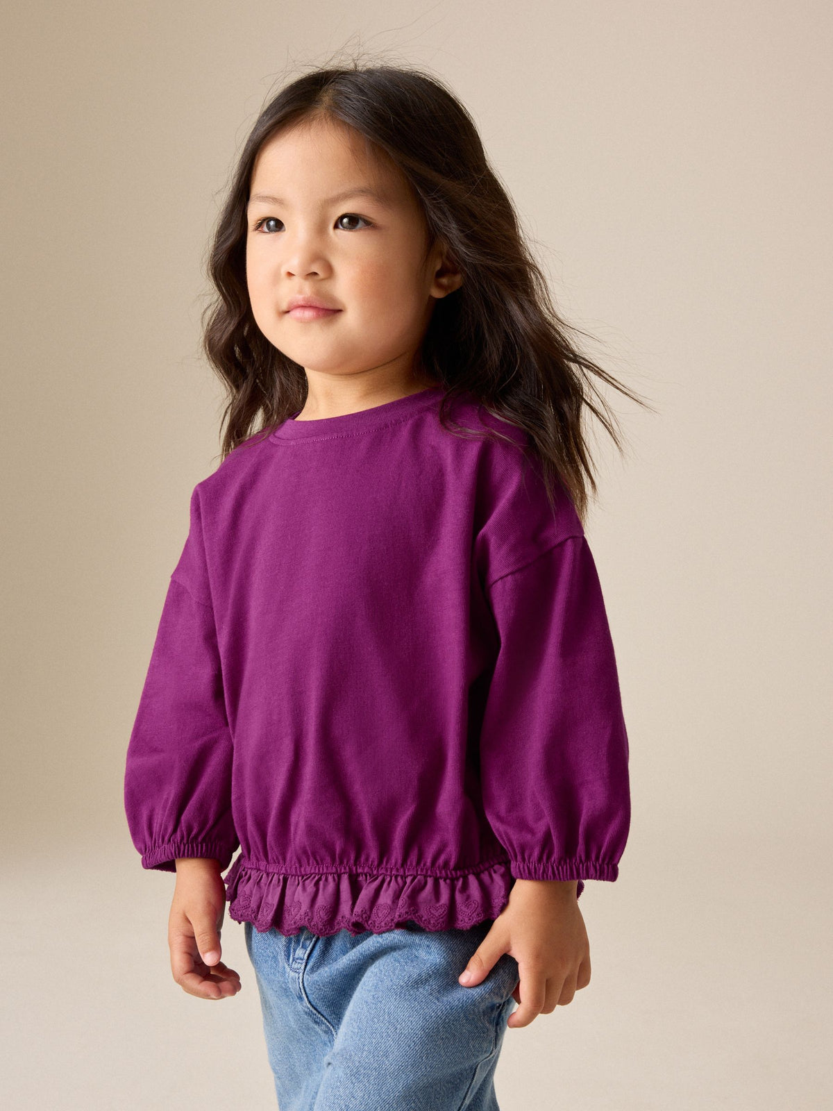 Burgundy Long Sleeve Broderie Hem Top (3mths-7yrs) - image 1