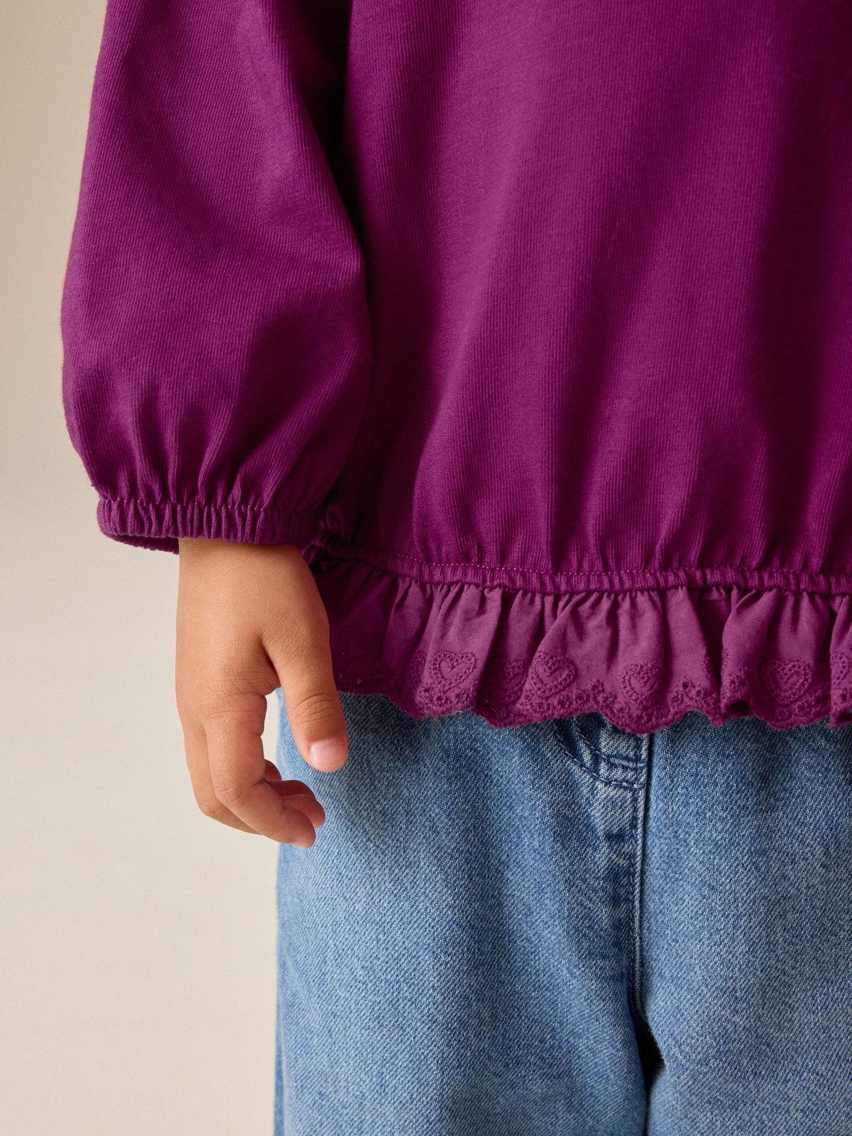 Burgundy Long Sleeve Broderie Hem Top (3mths-7yrs) - image 4