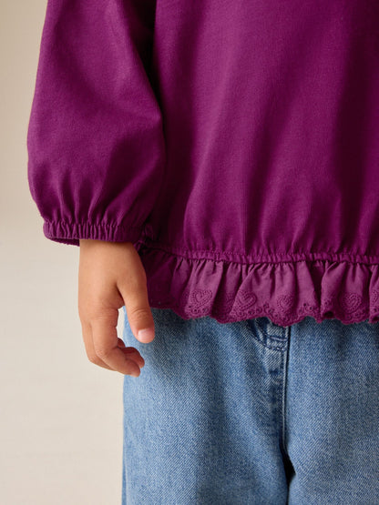 Burgundy Long Sleeve Broderie Hem Top (3mths-7yrs) - image 4