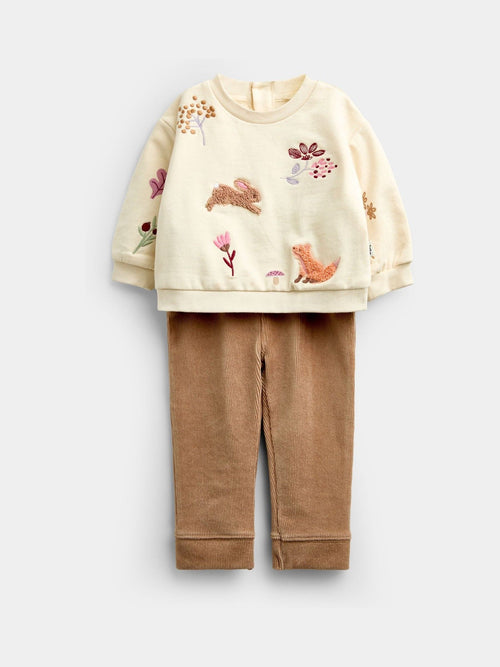 Dsiney Kidz - JoJo Maman Bébé Cream Woodland Sweatshirt & Leggings Set image 1