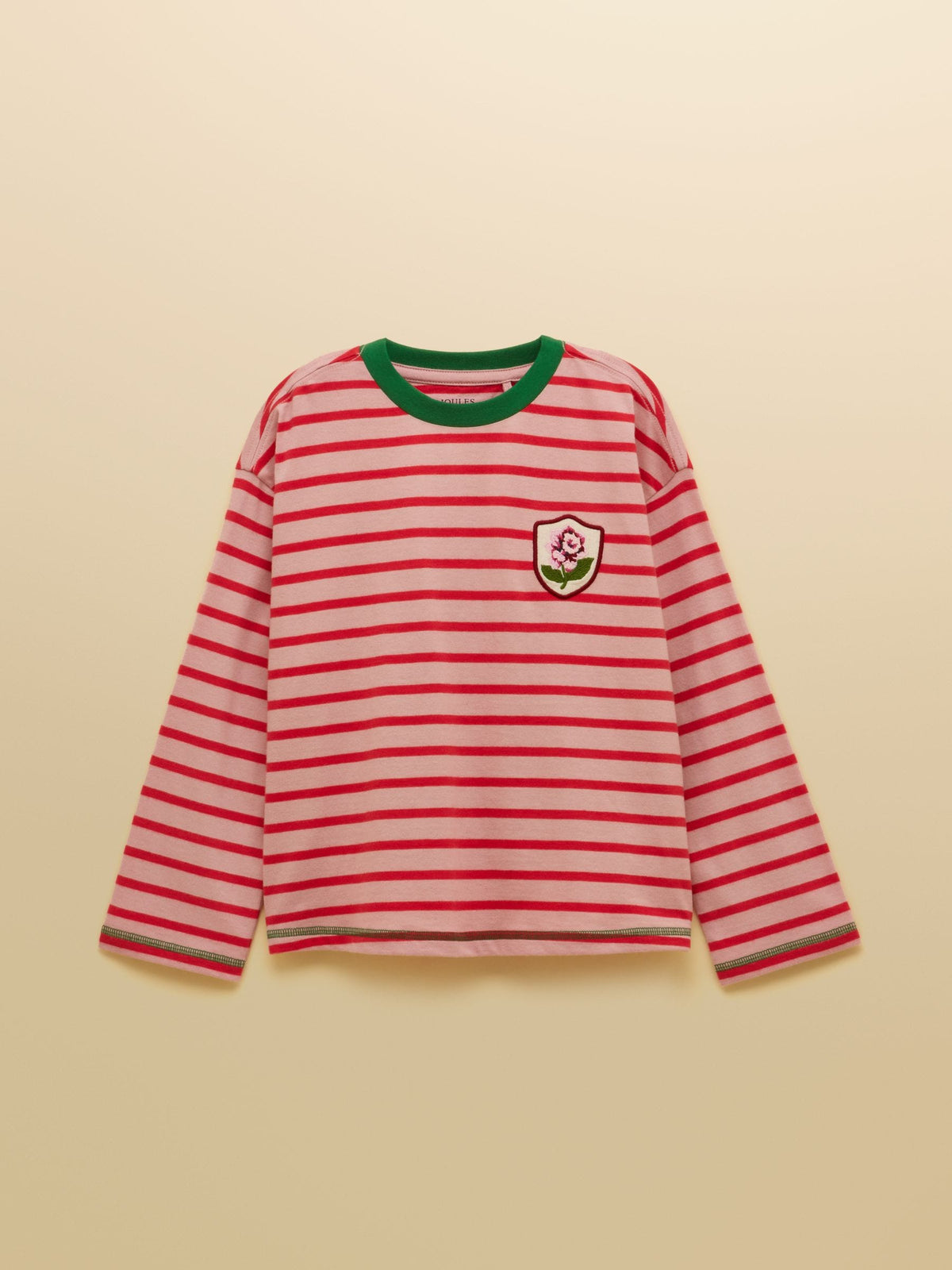 Joules Girls' Mila Red & Pink Long Sleeve Stripe Boxy Top - image 1