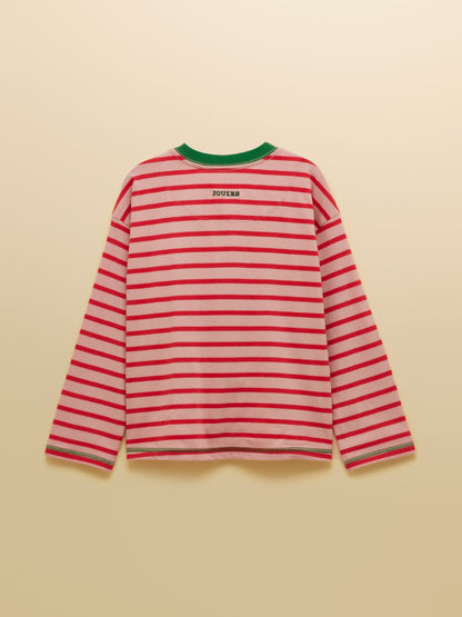 Joules Girls' Mila Red & Pink Long Sleeve Stripe Boxy Top - image 2