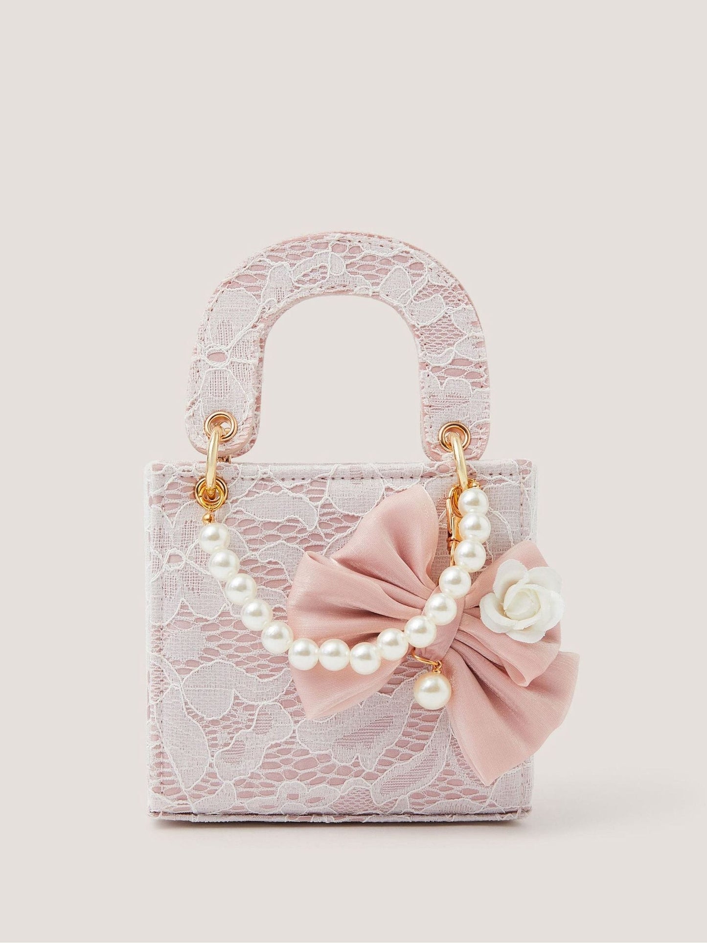 Monsoon Pink Bow Charm Lace Bag image 1