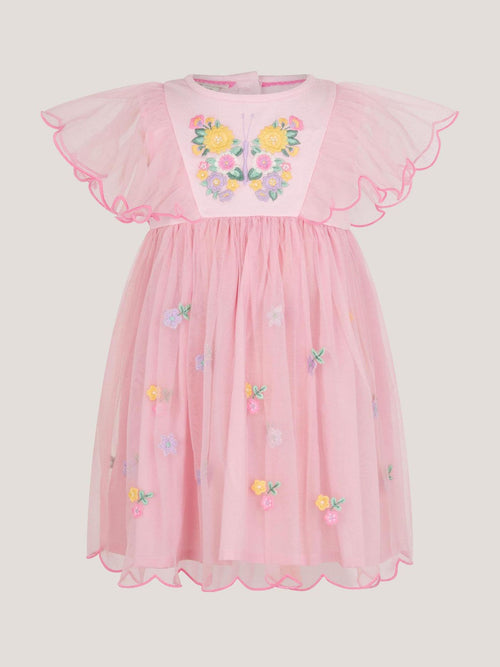 Monsoon Pink Baby Butterfly Tulle Jersey Dress image 1