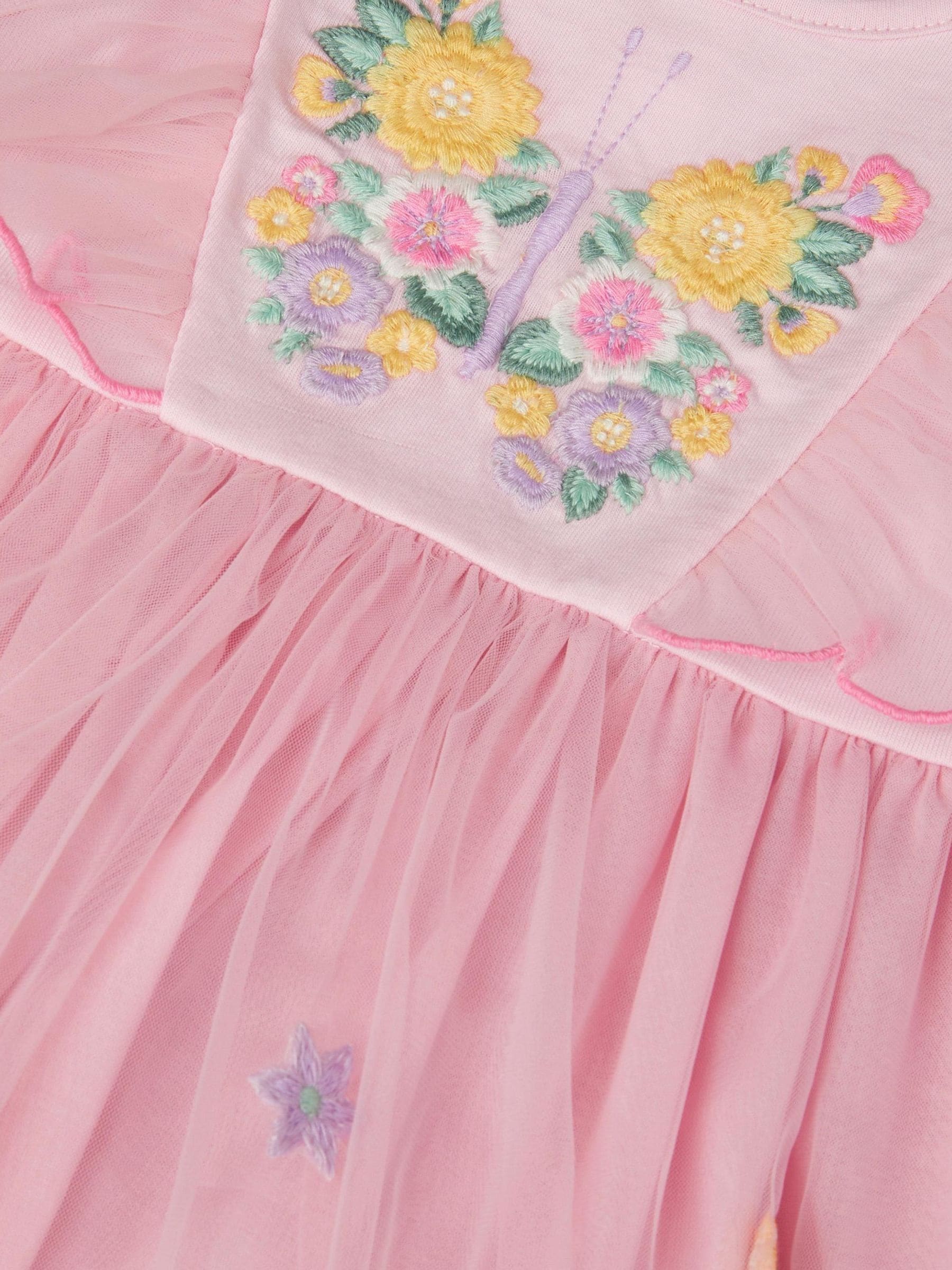 Monsoon Pink Baby Butterfly Tulle Jersey Dress image 3