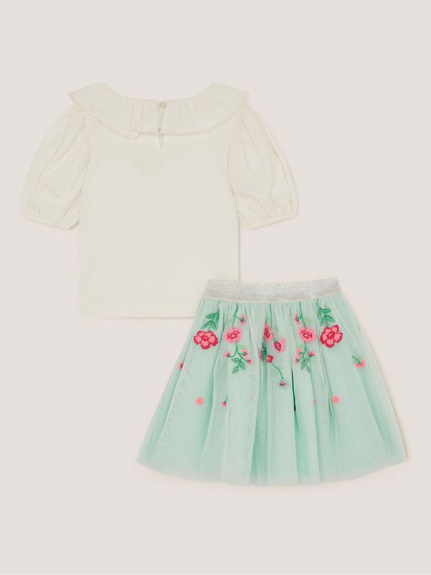 Monsoon Blue Sequin Bow Top & Floral Skirt Set image 3