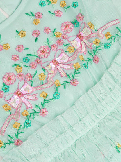Monsoon Blue Puff Sleeve Floral Mesh Dress image 3