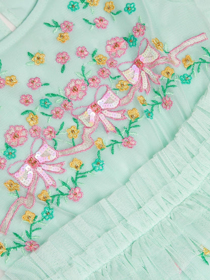 Monsoon Blue Puff Sleeve Floral Mesh Dress image 5