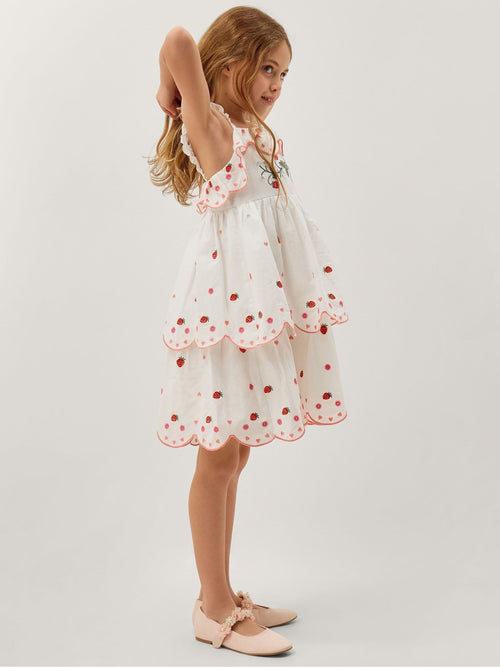 Monsoon Cream Strawberry Embroidered Tiered Dress image 1