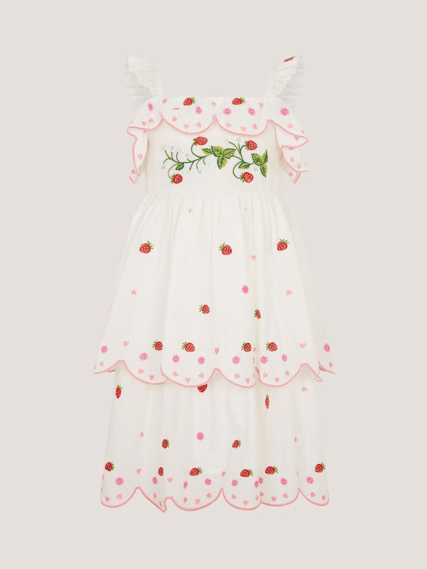 Monsoon Cream Strawberry Embroidered Tiered Dress image 2