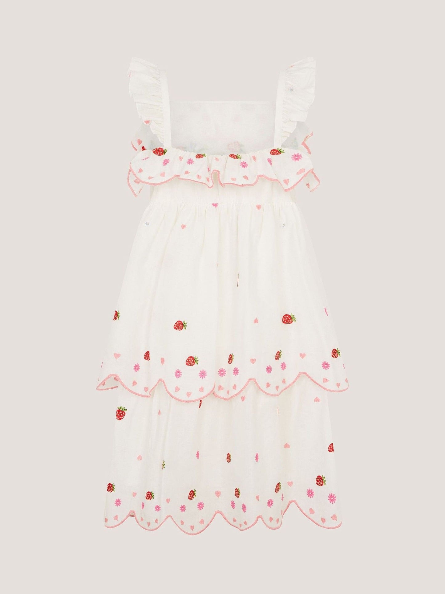 Monsoon Cream Strawberry Embroidered Tiered Dress image 3