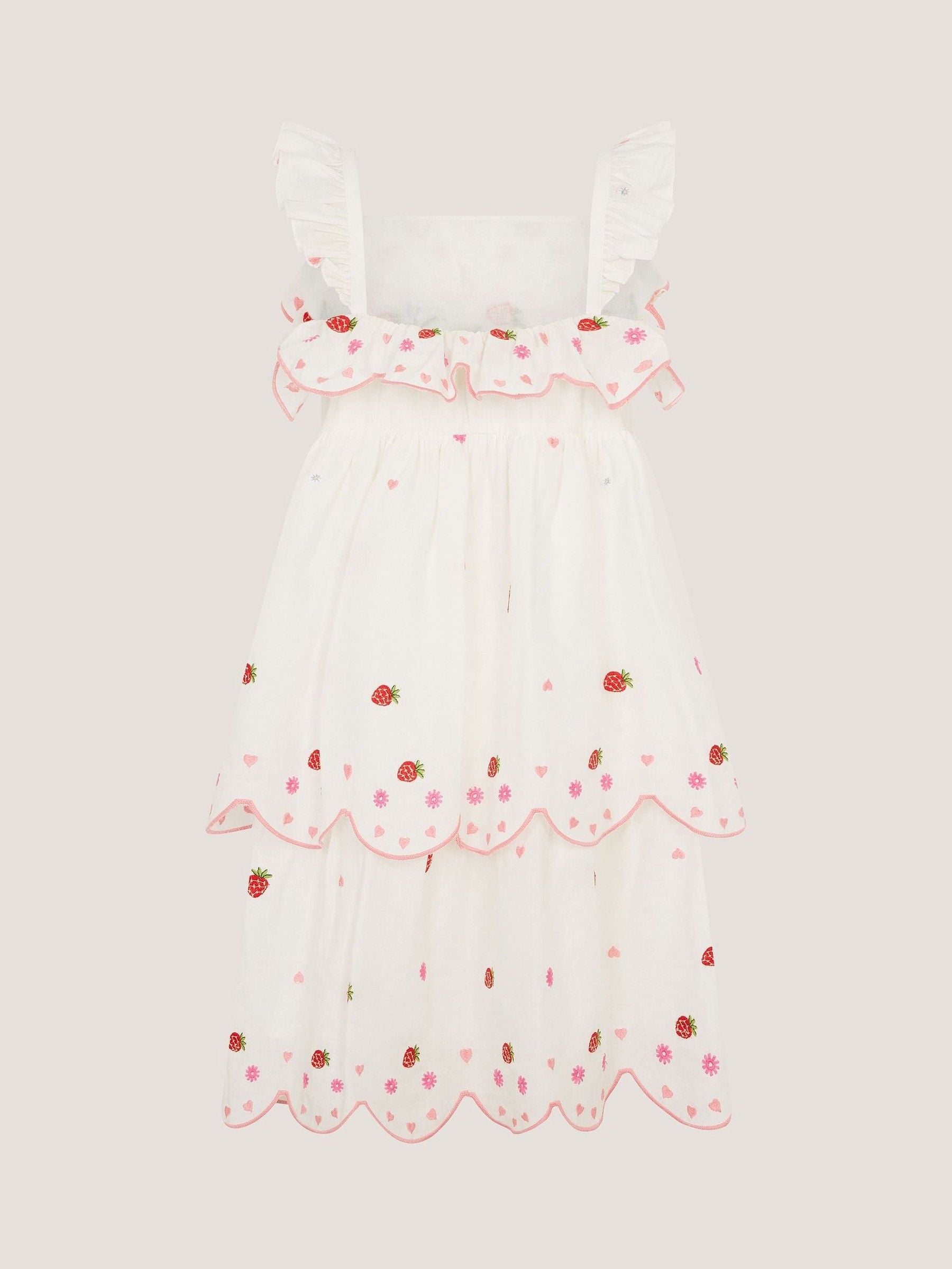 Monsoon Cream Strawberry Embroidered Tiered Dress image 3
