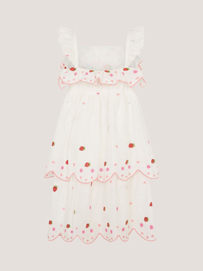 Monsoon Cream Strawberry Embroidered Tiered Dress image 3