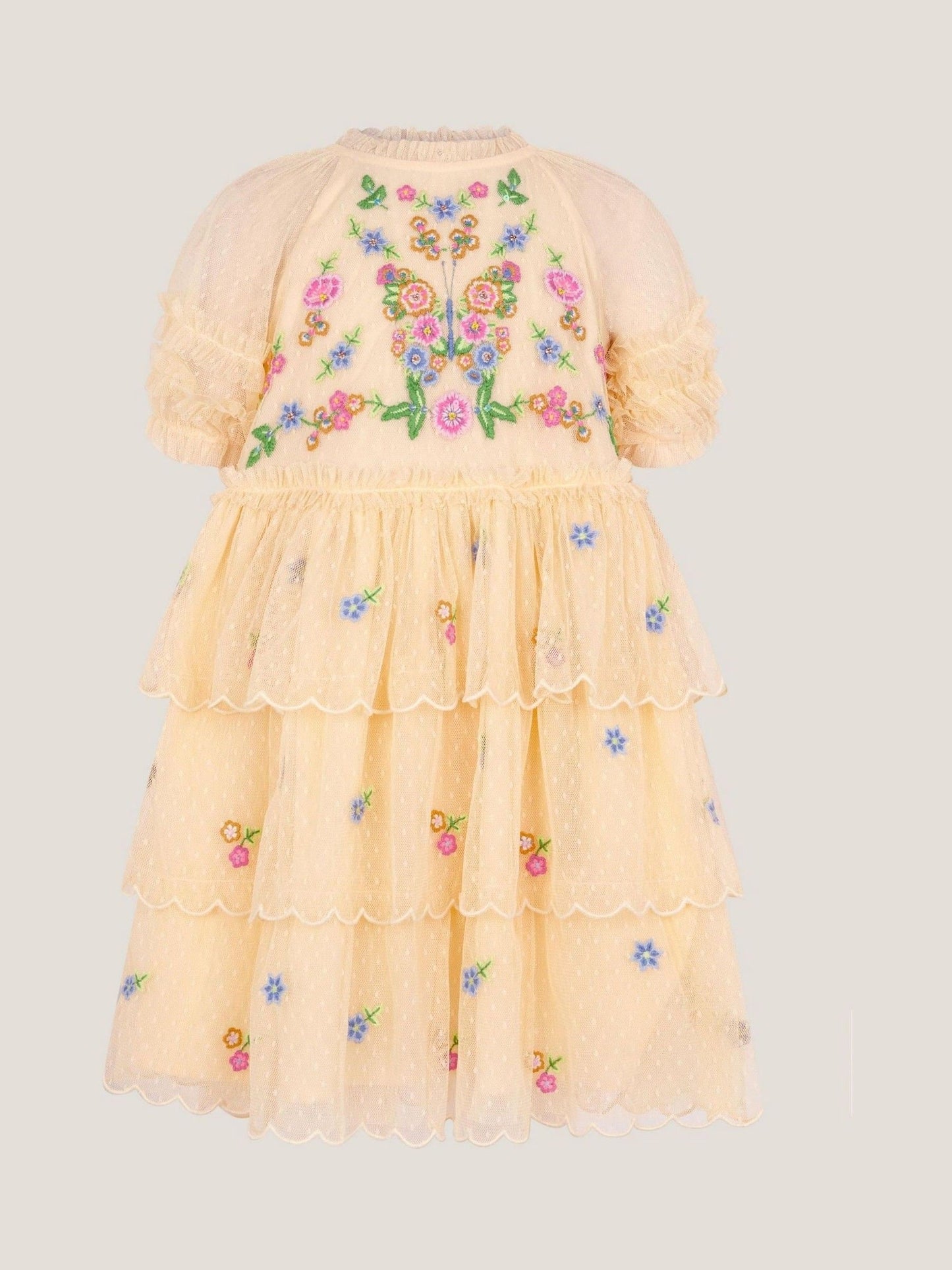 Monsoon Yellow Embroidered Floral Scallop Tiered Dress image 2