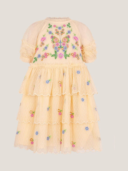 Monsoon Yellow Embroidered Floral Scallop Tiered Dress image 2