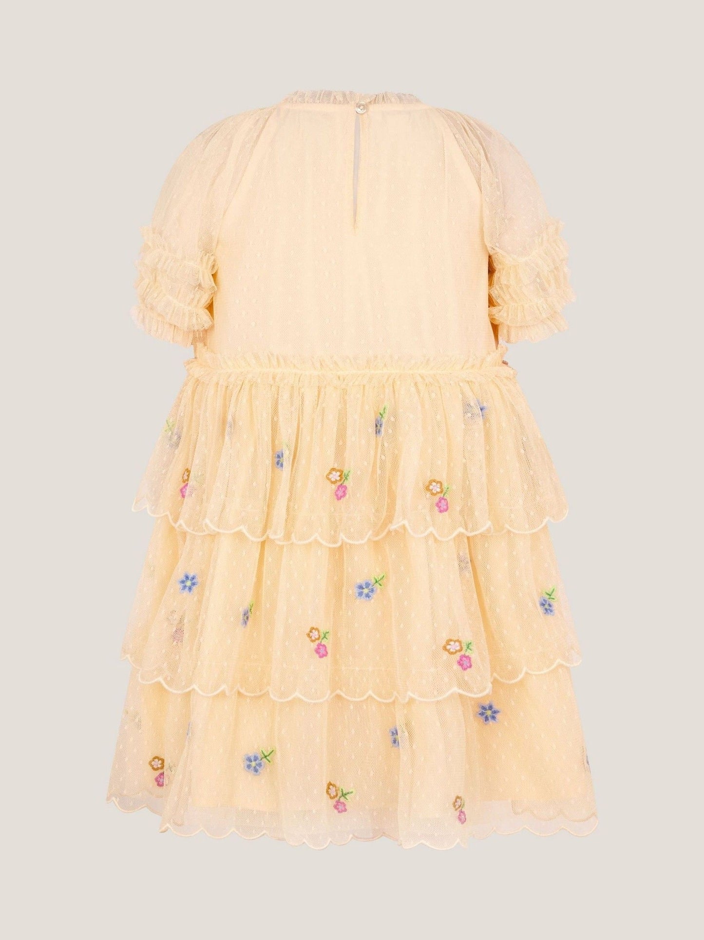 Monsoon Yellow Embroidered Floral Scallop Tiered Dress image 3