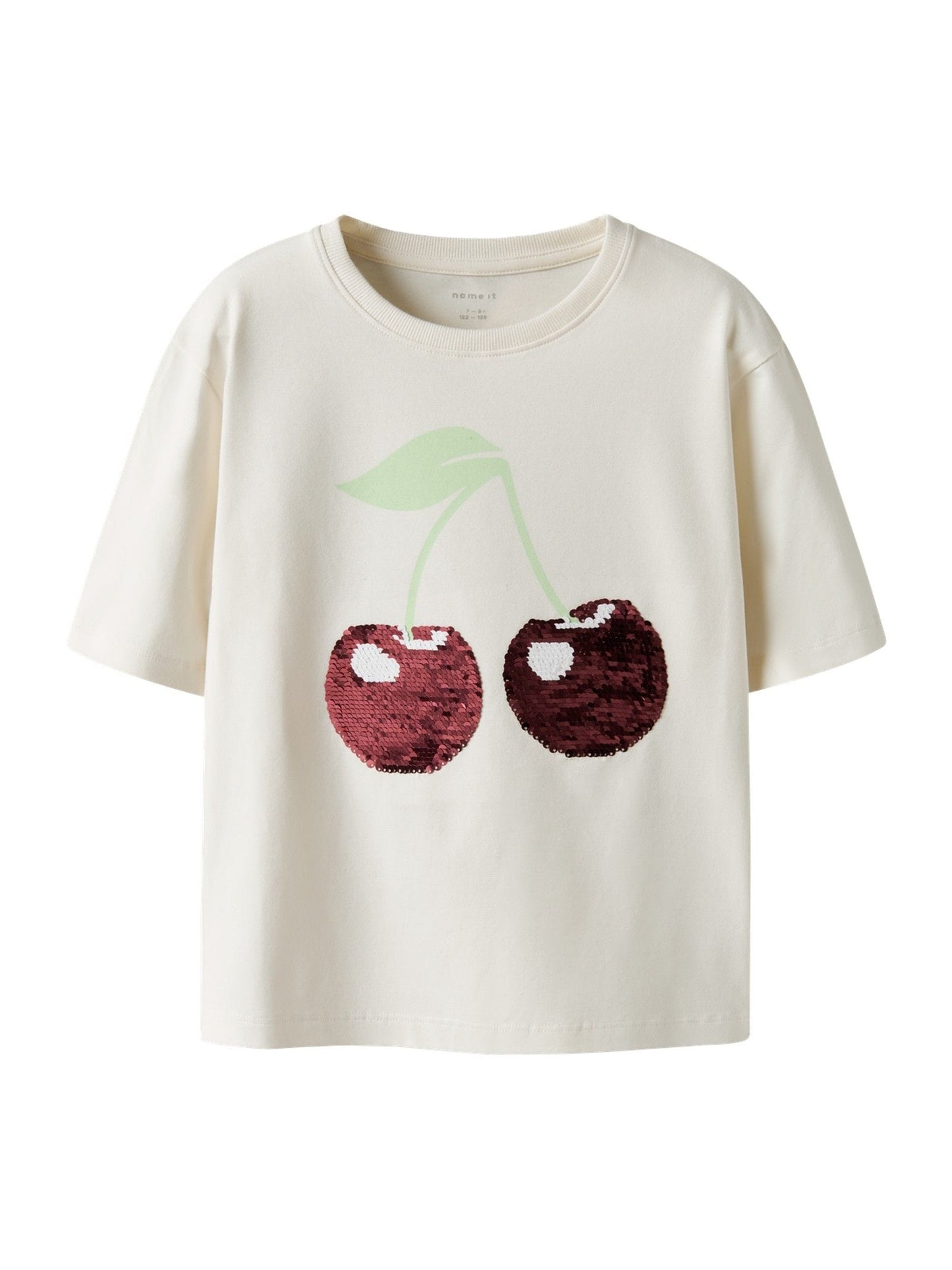 Dsiney Kidz - Name It White Kids Sequin Cherry Boxy Short Sleeves T-Shirt image 1