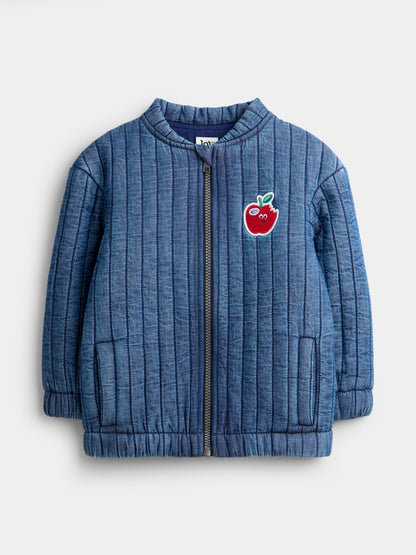 JoJo Maman Bébé Denim Blue Apple Appliqué Bomber Jacket - image 1
