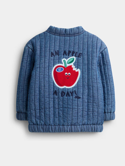 JoJo Maman Bébé Denim Blue Apple Appliqué Bomber Jacket - image 2