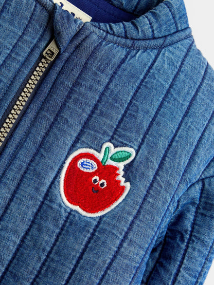 JoJo Maman Bébé Denim Blue Apple Appliqué Bomber Jacket - image 3