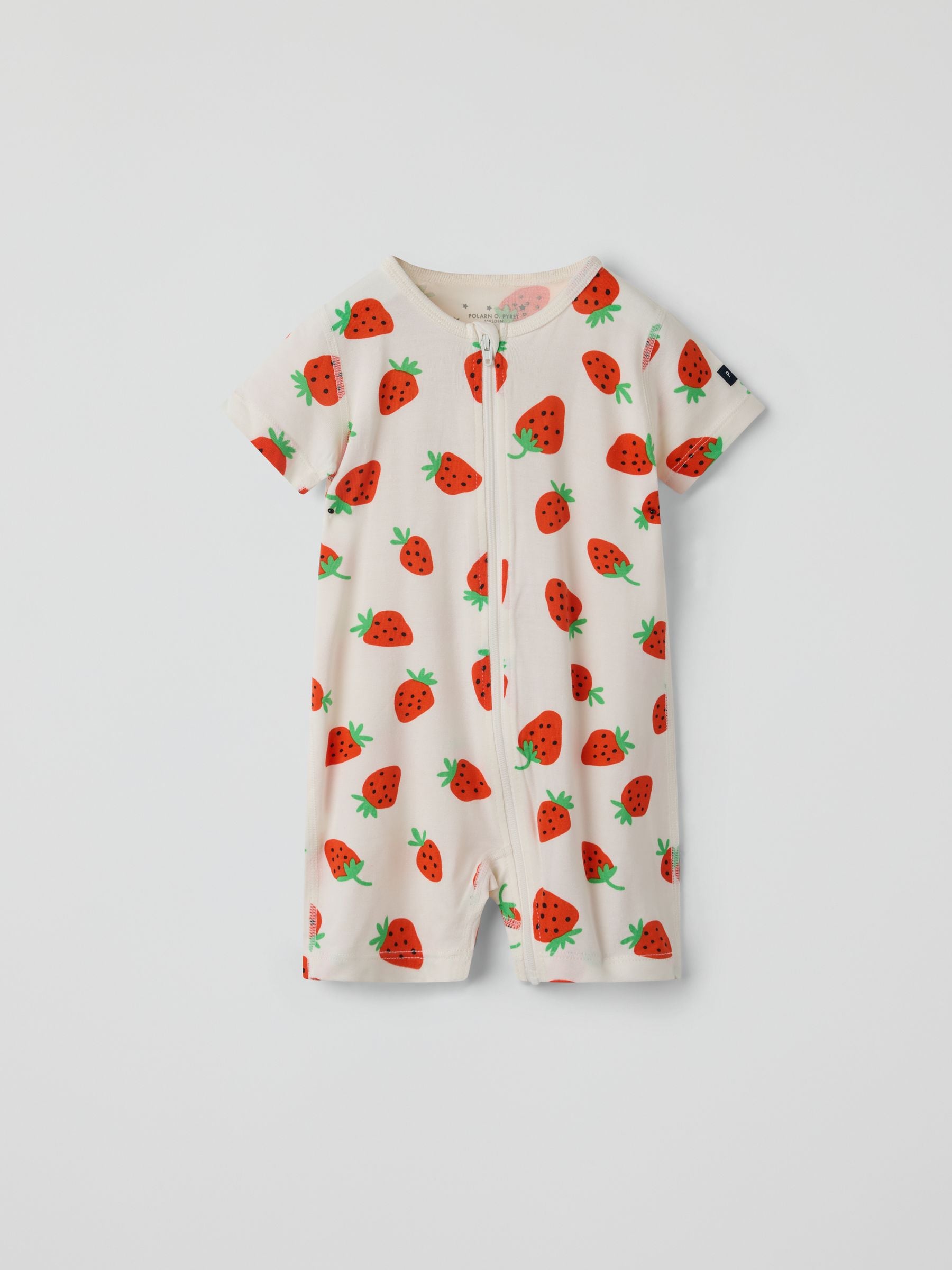 Polarn O. Pyret Cream Strawberry Print Short Sleepsuit image 1
