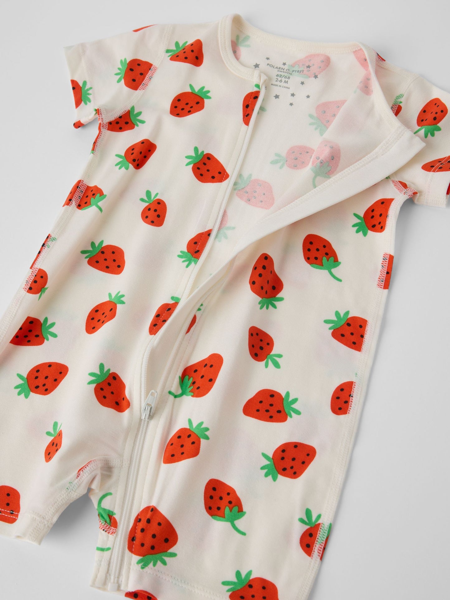 Polarn O. Pyret Cream Strawberry Print Short Sleepsuit image 2