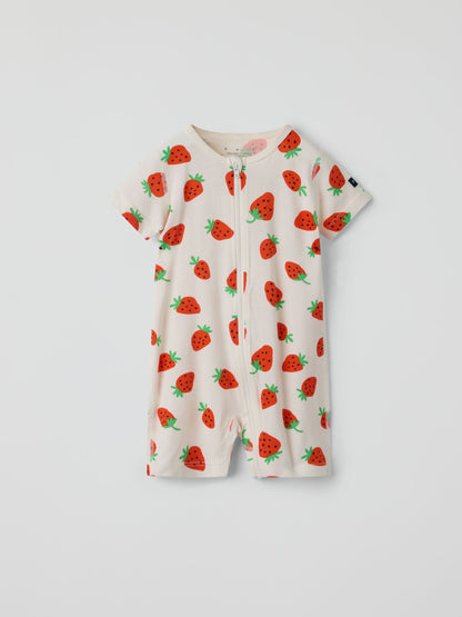 Polarn O. Pyret Cream Strawberry Print Short Sleepsuit image 1