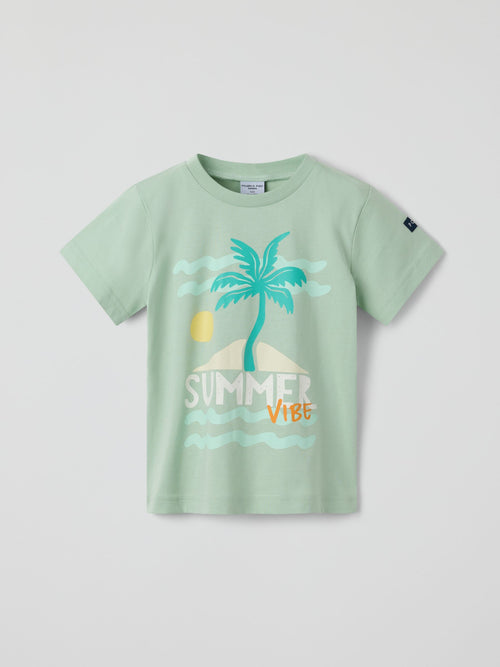 Polarn O. Pyret Green Cotton Printed T-Shirt image 1
