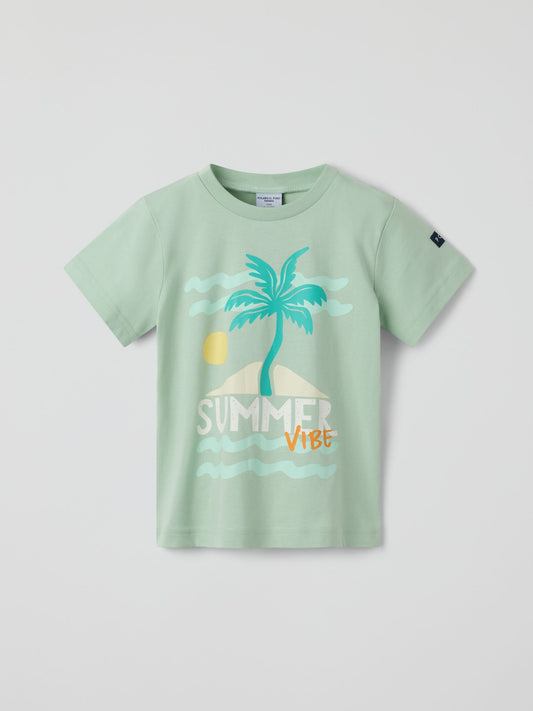 Polarn O. Pyret Green Cotton Printed T-Shirt image 1