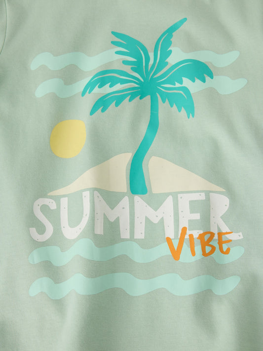 Polarn O. Pyret Green Cotton Printed T-Shirt image 2