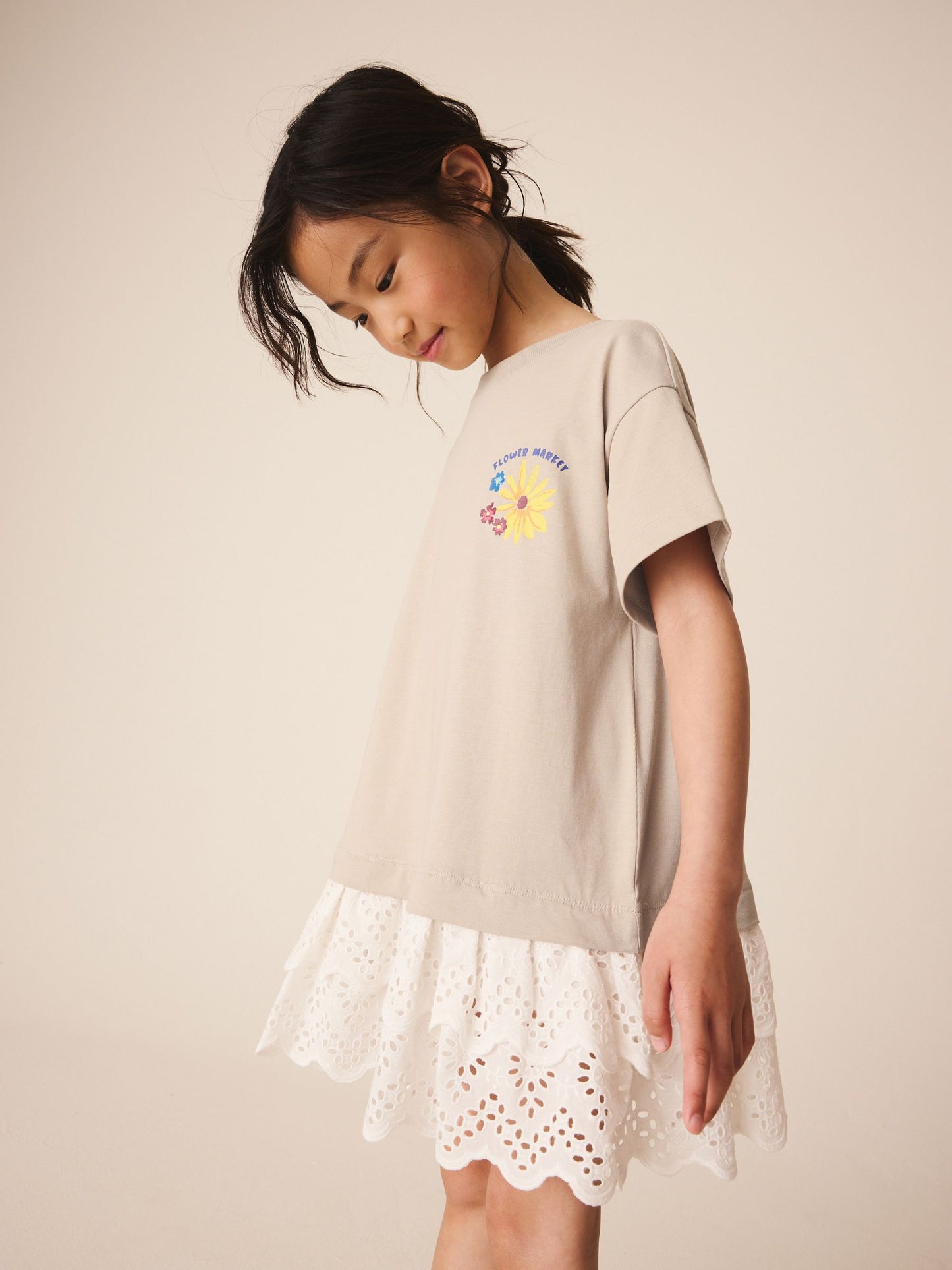 Dsiney Kidz - Neutral Brown Broderie Hem T-Shirt Dress (3-16yrs) image 1