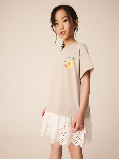 Dsiney Kidz - Neutral Brown Broderie Hem T-Shirt Dress (3-16yrs) image 2