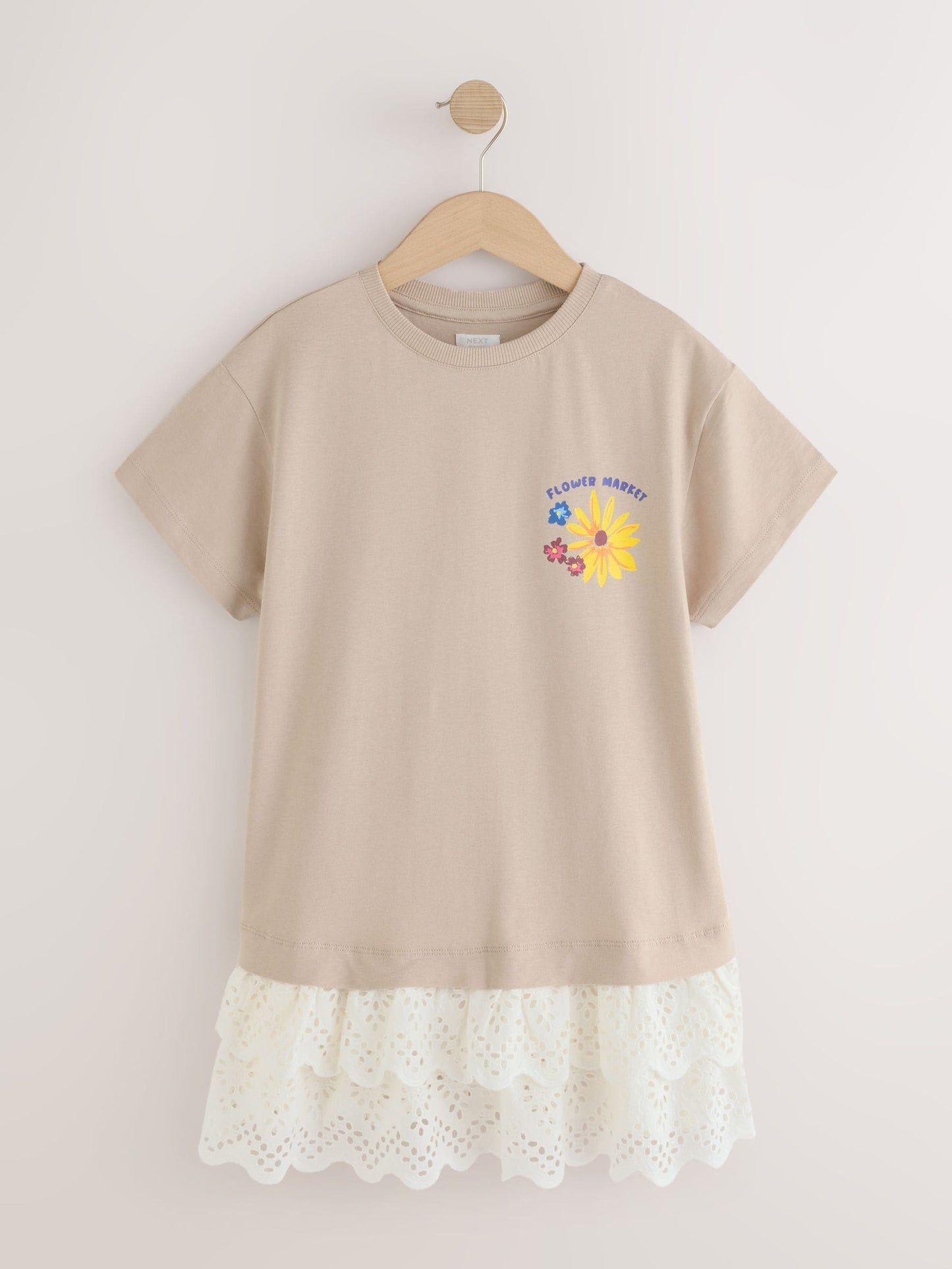 Dsiney Kidz - Neutral Brown Broderie Hem T-Shirt Dress (3-16yrs) image 6
