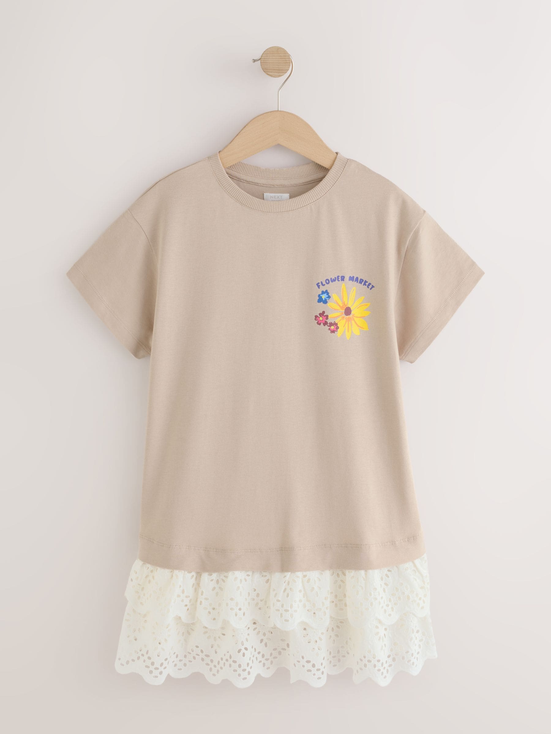 Dsiney Kidz - Neutral Brown Broderie Hem T-Shirt Dress (3-16yrs) image 6