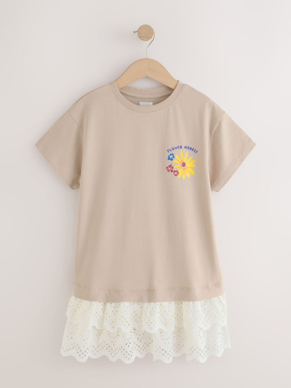 Dsiney Kidz - Neutral Brown Broderie Hem T-Shirt Dress (3-16yrs) image 6