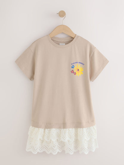 Dsiney Kidz - Neutral Brown Broderie Hem T-Shirt Dress (3-16yrs) image 6
