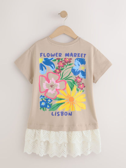 Dsiney Kidz - Neutral Brown Broderie Hem T-Shirt Dress (3-16yrs) image 7