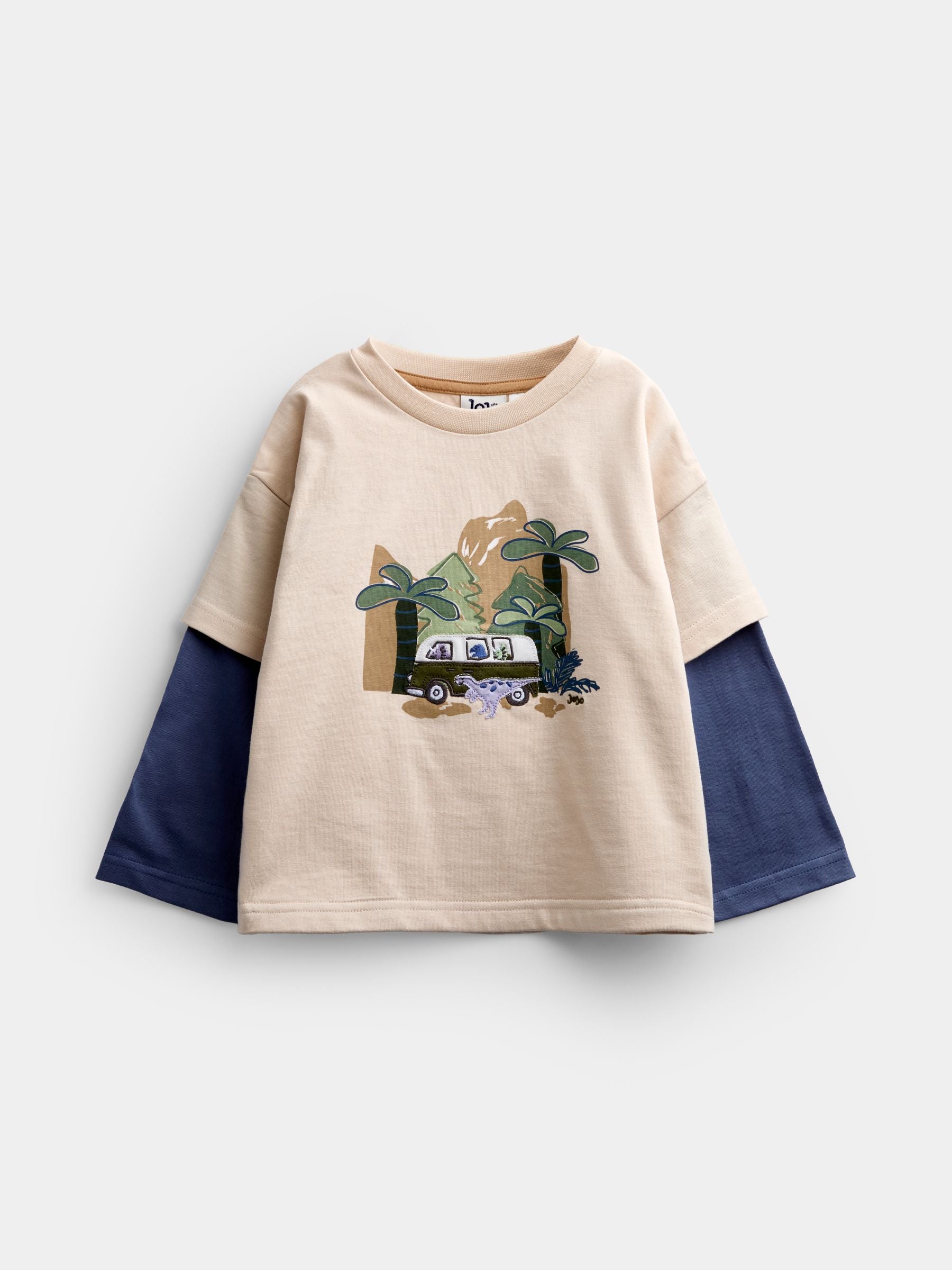 Dsiney Kidz - JoJo Maman Bébé Natural Dino Caravan Double Sleeve Top image 1