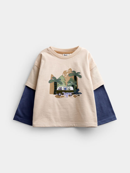 Dsiney Kidz - JoJo Maman Bébé Natural Dino Caravan Double Sleeve Top image 1