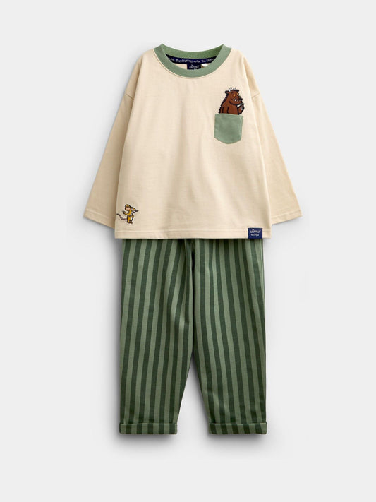Dsiney Kidz - JoJo Maman Bébé The Gruffalo Khaki Green 2-Piece Top & Stripe Joggers Set image 1