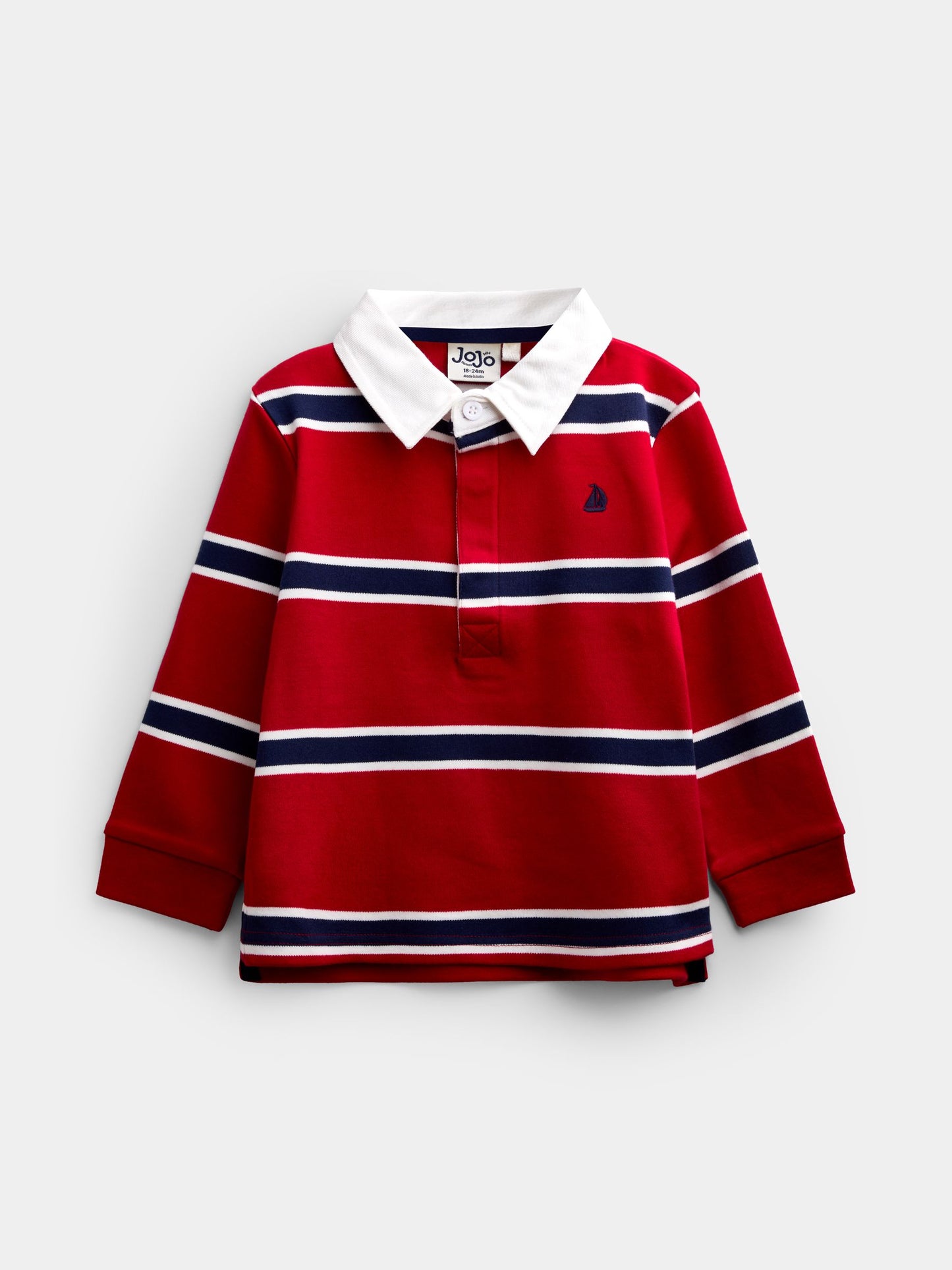 Dsiney Kidz - JoJo Maman Bébé Bright Red Stripe Classic Rugby Top image 1