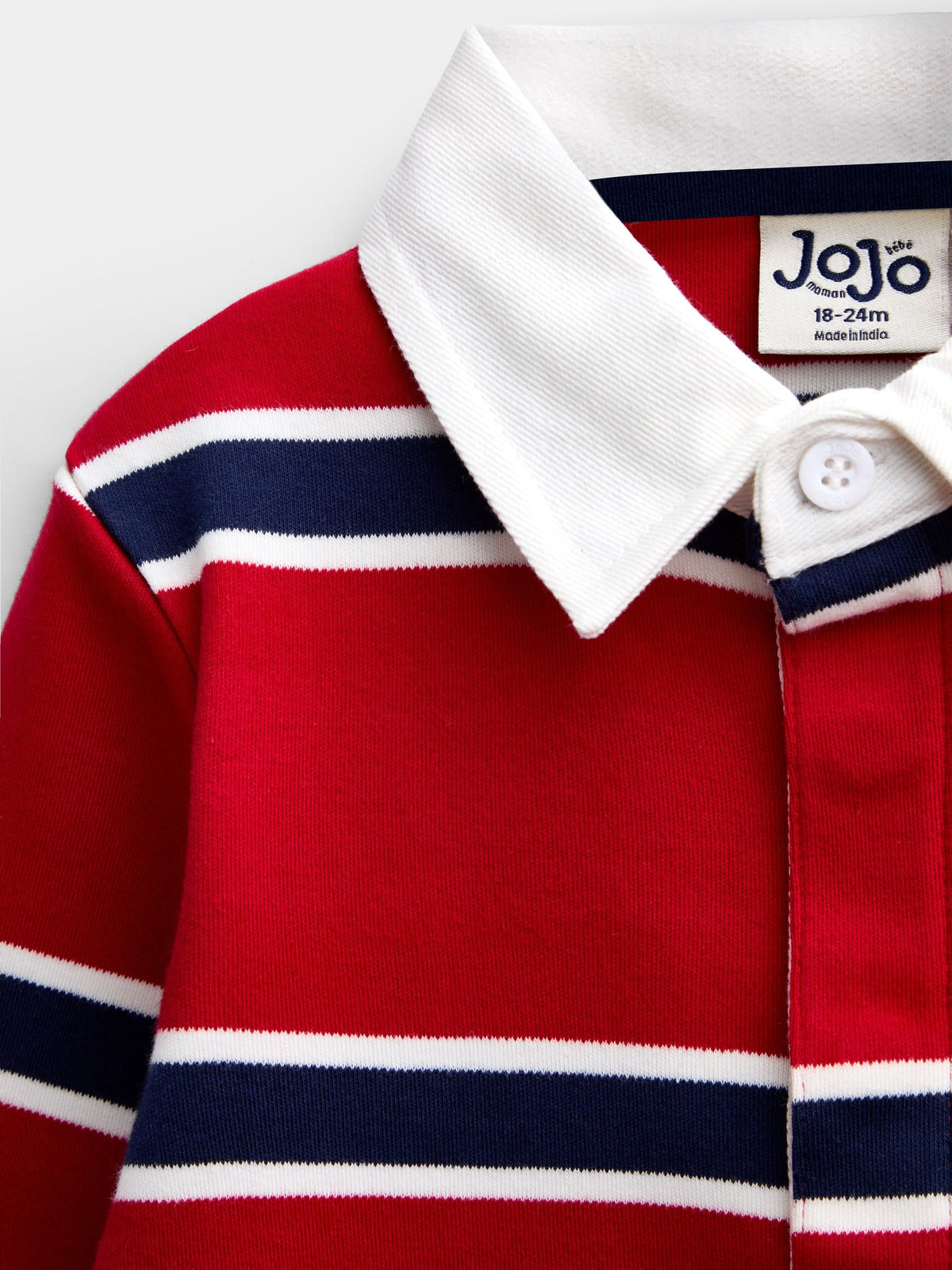 Dsiney Kidz - JoJo Maman Bébé Bright Red Stripe Rugby Top image 3